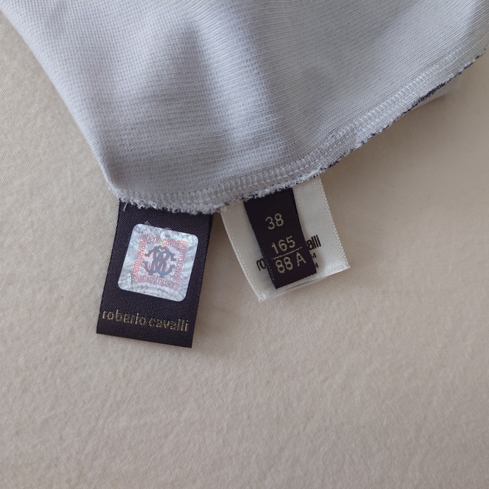 FLAW Zip-up ROBERTO CAVALLI Runway Leaves Print Black White Short Dress Mini 38 - Picture 12 of 16